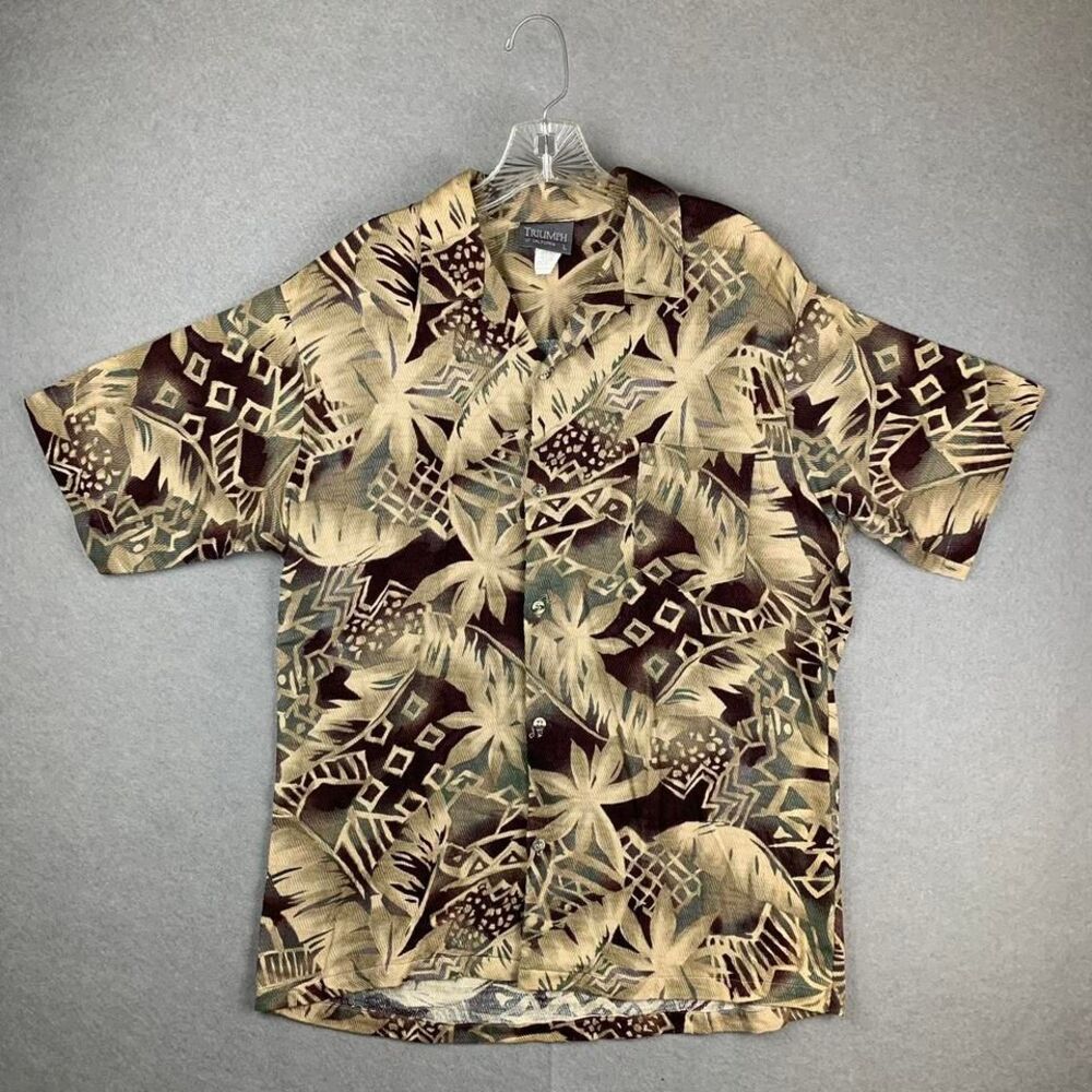 Vintage 70's Triumph Hawaiian Button Up T-Shirt Made in‎ USA Men's Size Large